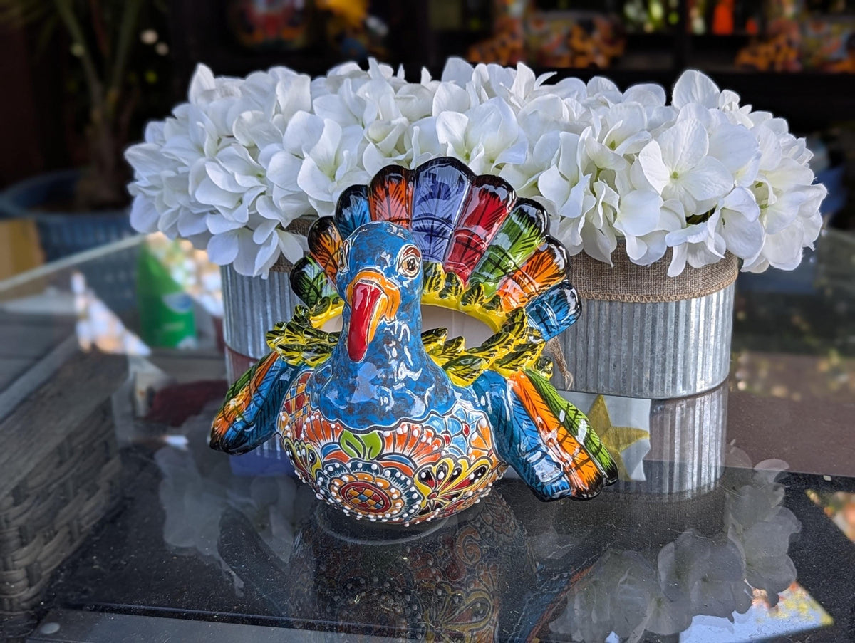 Talavera Turkey Flower Pot for Outdoor Decor or Garden Decorations, Planter Pot is Handmade Mexican Pottery, great as Turkey Lover Gifts