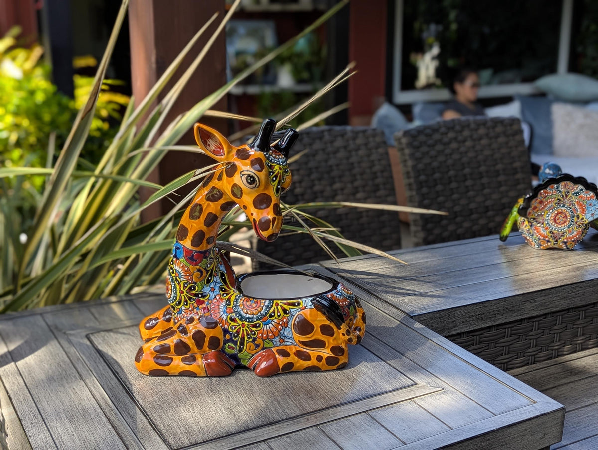 Talavera Giraffe Flower Pot for Outdoor Decor or Garden Decorations, Planter Pot is Handmade Mexican Pottery, great as Turkey Lover Gifts