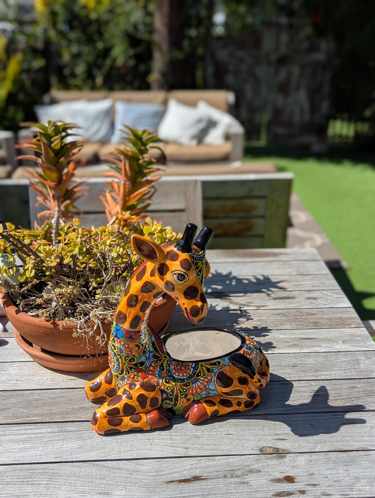 Talavera Giraffe Flower Pot for Outdoor Decor or Garden Decorations, Planter Pot is Handmade Mexican Pottery, great as Turkey Lover Gifts
