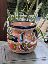 Colorful 10.5 inch Round Flower Pot, Talavera Ceramic Planter, Handmade Pottery is Outdoor Garden Decor, Indoor Home Decor