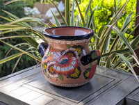 Colorful 10.5 inch Round Flower Pot, Talavera Ceramic Planter, Handmade Pottery is Outdoor Garden Decor, Indoor Home Decor