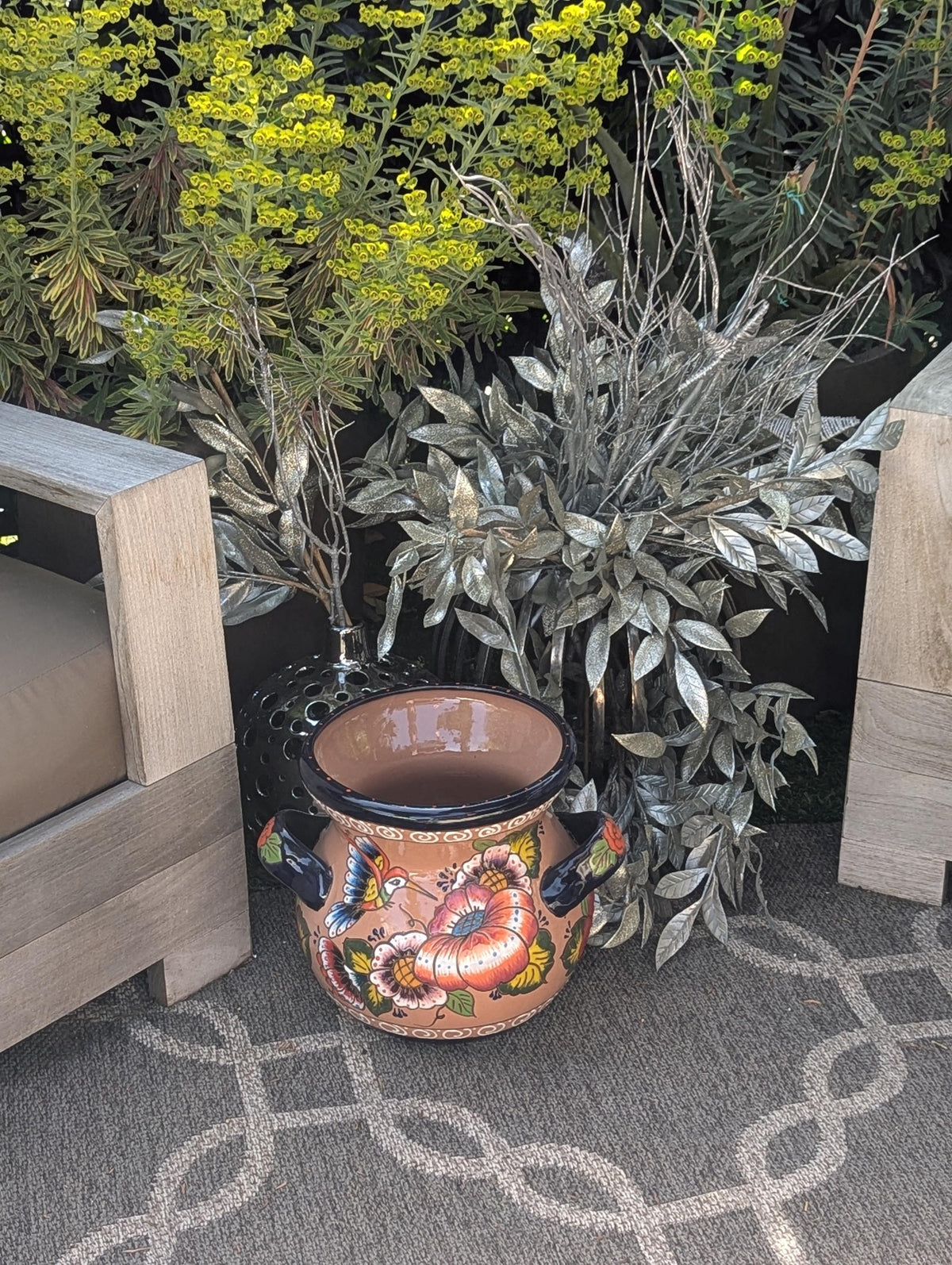 Colorful 10.5 inch Round Flower Pot, Talavera Ceramic Planter, Handmade Pottery is Outdoor Garden Decor, Indoor Home Decor
