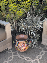 Colorful 10.5 inch Round Flower Pot, Talavera Ceramic Planter, Handmade Pottery is Outdoor Garden Decor, Indoor Home Decor