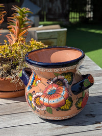 Colorful 10.5 inch Round Flower Pot, Talavera Ceramic Planter, Handmade Pottery is Outdoor Garden Decor, Indoor Home Decor