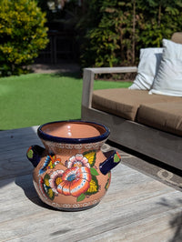 Colorful 10.5 inch Round Flower Pot, Talavera Ceramic Planter, Handmade Pottery is Outdoor Garden Decor, Indoor Home Decor