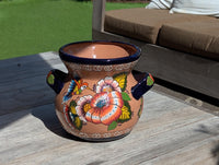 Colorful 10.5 inch Round Flower Pot, Talavera Ceramic Planter, Handmade Pottery is Outdoor Garden Decor, Indoor Home Decor