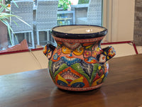 Colorful 10.5 inch Round Flower Pot, Talavera Ceramic Planter, Handmade Pottery is Outdoor Garden Decor, Indoor Home Decor