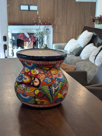 Colorful 10.5 inch Round Flower Pot, Talavera Ceramic Planter, Handmade Pottery is Outdoor Garden Decor, Indoor Home Decor