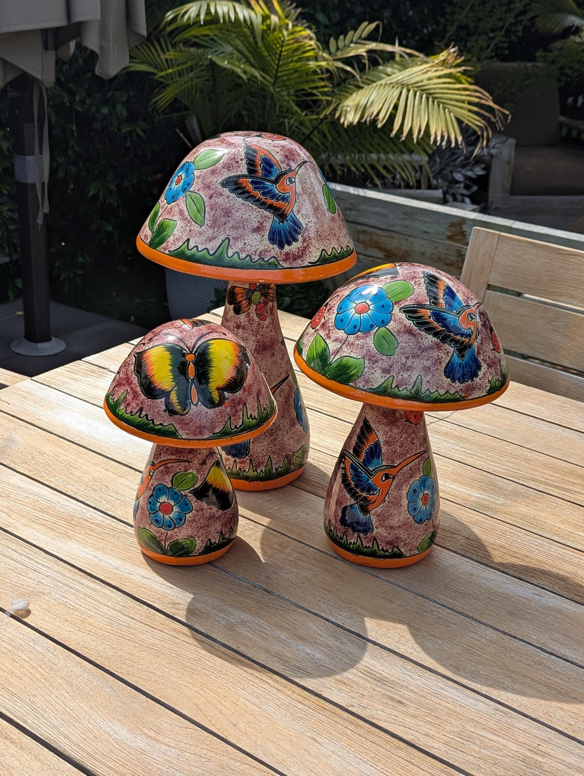 Mushroom Garden Decor | Set of 3 Handmade Ceramic Mexican Toadstools