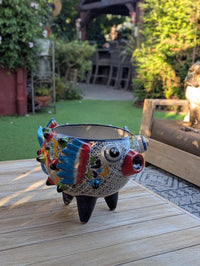 Blowfish Planter is Hand Painted Ceramic Talavera Mexican Pottery | Unique Planter Yard Art for Outdoor Garden Decor