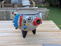 Blowfish Planter is Hand Painted Ceramic Talavera Mexican Pottery | Unique Planter Yard Art for Outdoor Garden Decor