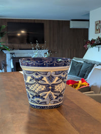 Blue & White Ceramic Planter | Exquisite Handmade Mexican Pottery to use as Outdoor Garden Decor, Indoor Home Decor, Flower Pot Centerpiece