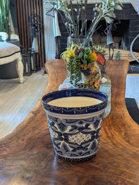 Blue & White Ceramic Planter | Exquisite Handmade Mexican Pottery to use as Outdoor Garden Decor, Indoor Home Decor, Flower Pot Centerpiece