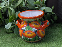 Pre-Order | Orange Poppies Ceramic Flower Pot is 10.5 inch Round Handmade Mexican Talavera Pottery, Outdoor Garden Decor or Indoor Home Decor