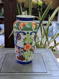 Ceramic Talavera Vase is Exquisite Handmade Mexican Pottery | Decorative &quot;Marisela&quot; Floral Vase is Gorgeous Home Decor & Centerpiece