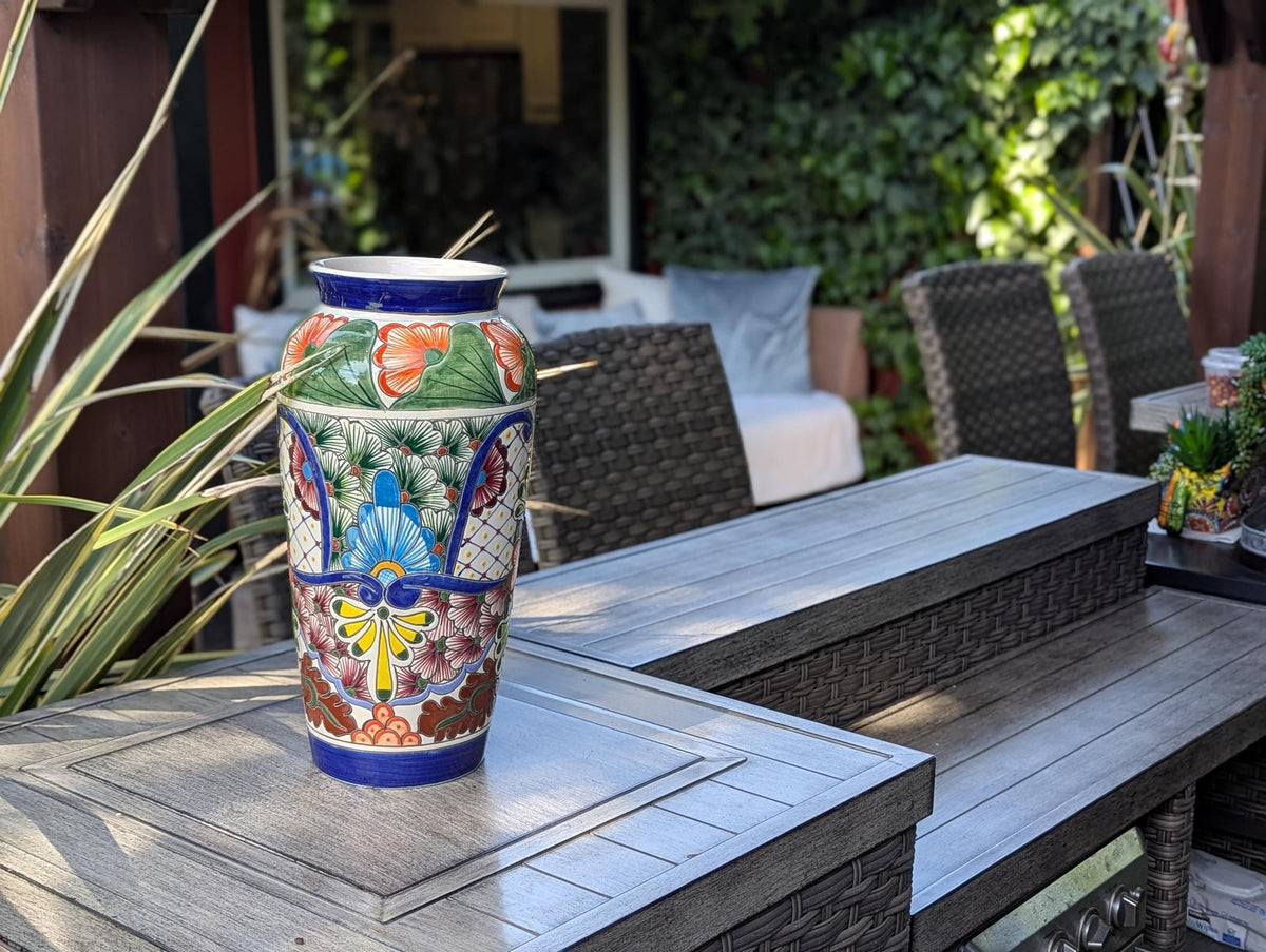 Ceramic Talavera Vase is Exquisite Handmade Mexican Pottery | Decorative &quot;Marisela&quot; Floral Vase is Gorgeous Home Decor & Centerpiece