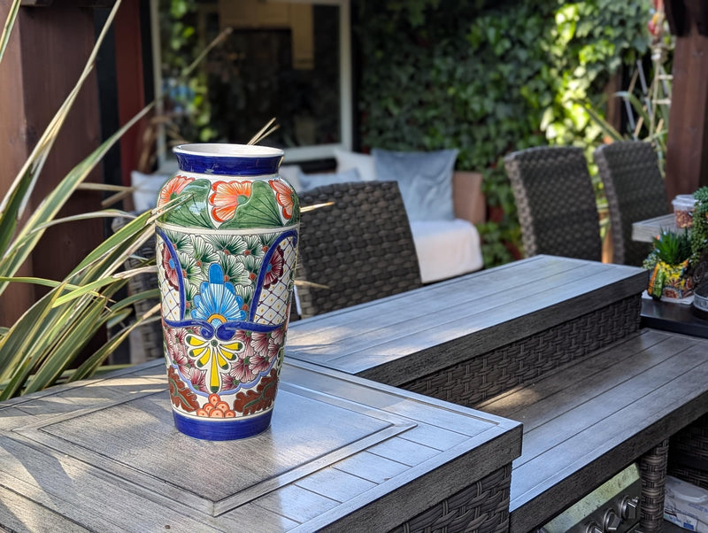 Ceramic Talavera Vase is Exquisite Handmade Mexican Pottery | Decorative &quot;Marisela&quot; Floral Vase is Gorgeous Home Decor & Centerpiece