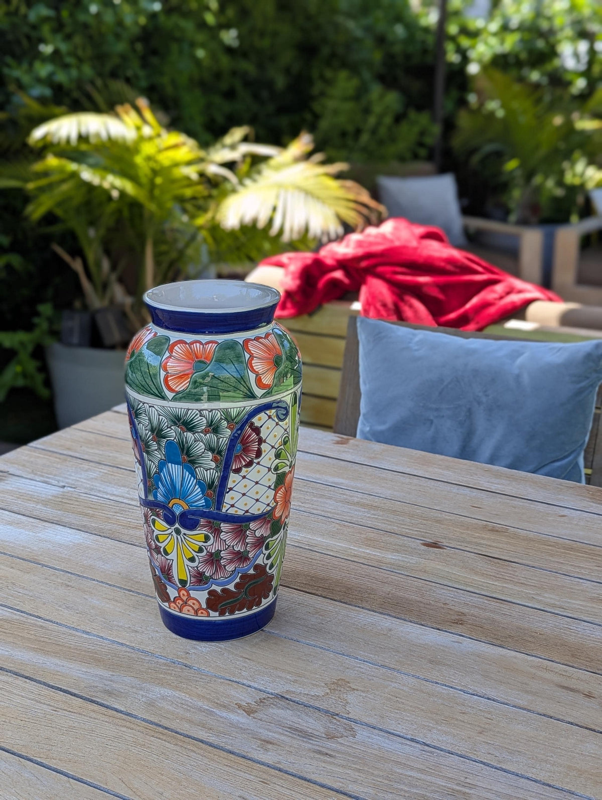 Ceramic Talavera Vase is Exquisite Handmade Mexican Pottery | Decorative &quot;Marisela&quot; Floral Vase is Gorgeous Home Decor & Centerpiece