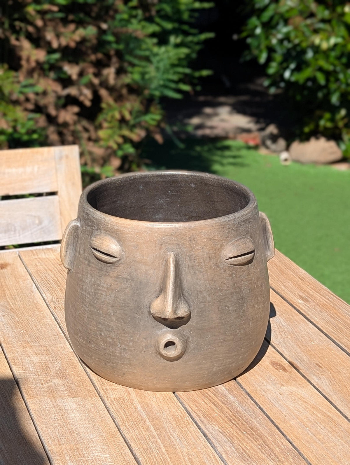 Big Face Whistler Planter Pot is Handmade Pottery of Atzompa, Mexico | Unique Plant Pot is Outdoor Garden Decor or Home Decor & Mexican Art,