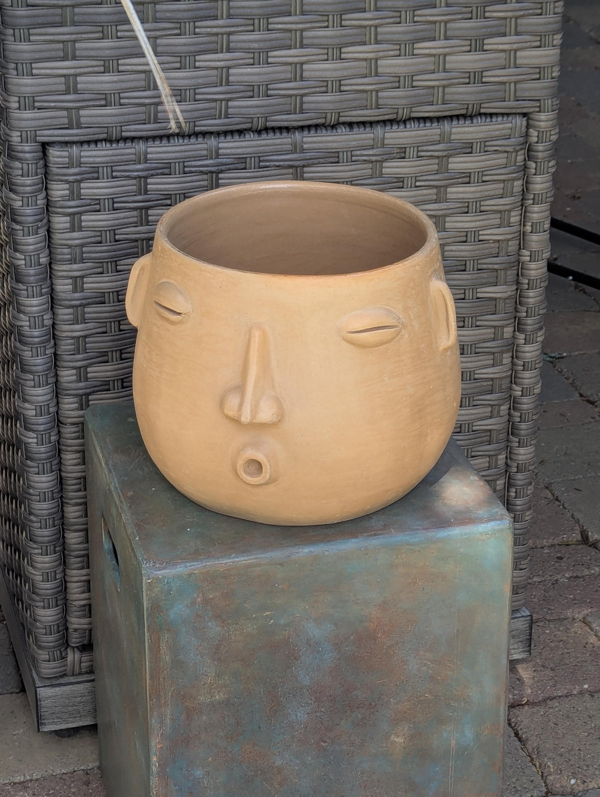 Big Face Whistler Planter Pot is Handmade Pottery of Atzompa, Mexico | Unique Plant Pot is Outdoor Garden Decor or Home Decor & Mexican Art,