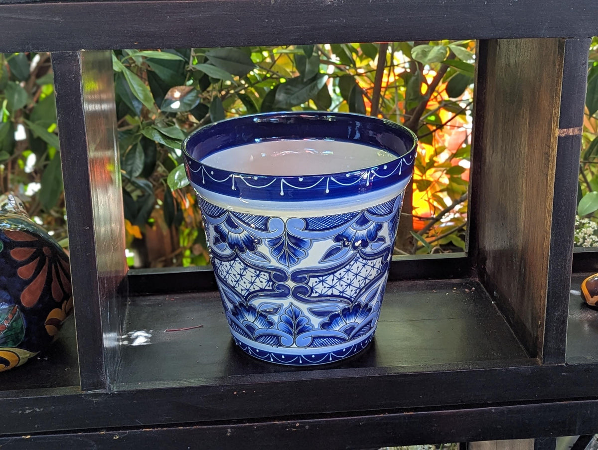 Blue & White Ceramic Planter | Exquisite Handmade Mexican Pottery to use as Outdoor Garden Decor, Indoor Home Decor, Flower Pot Centerpiece