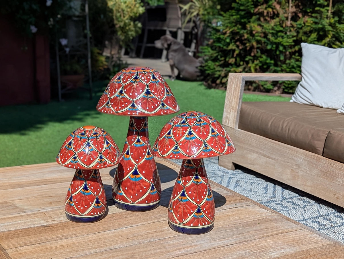 Mushroom Garden Decor | Set of 3 Handmade Ceramic Mexican Toadstools