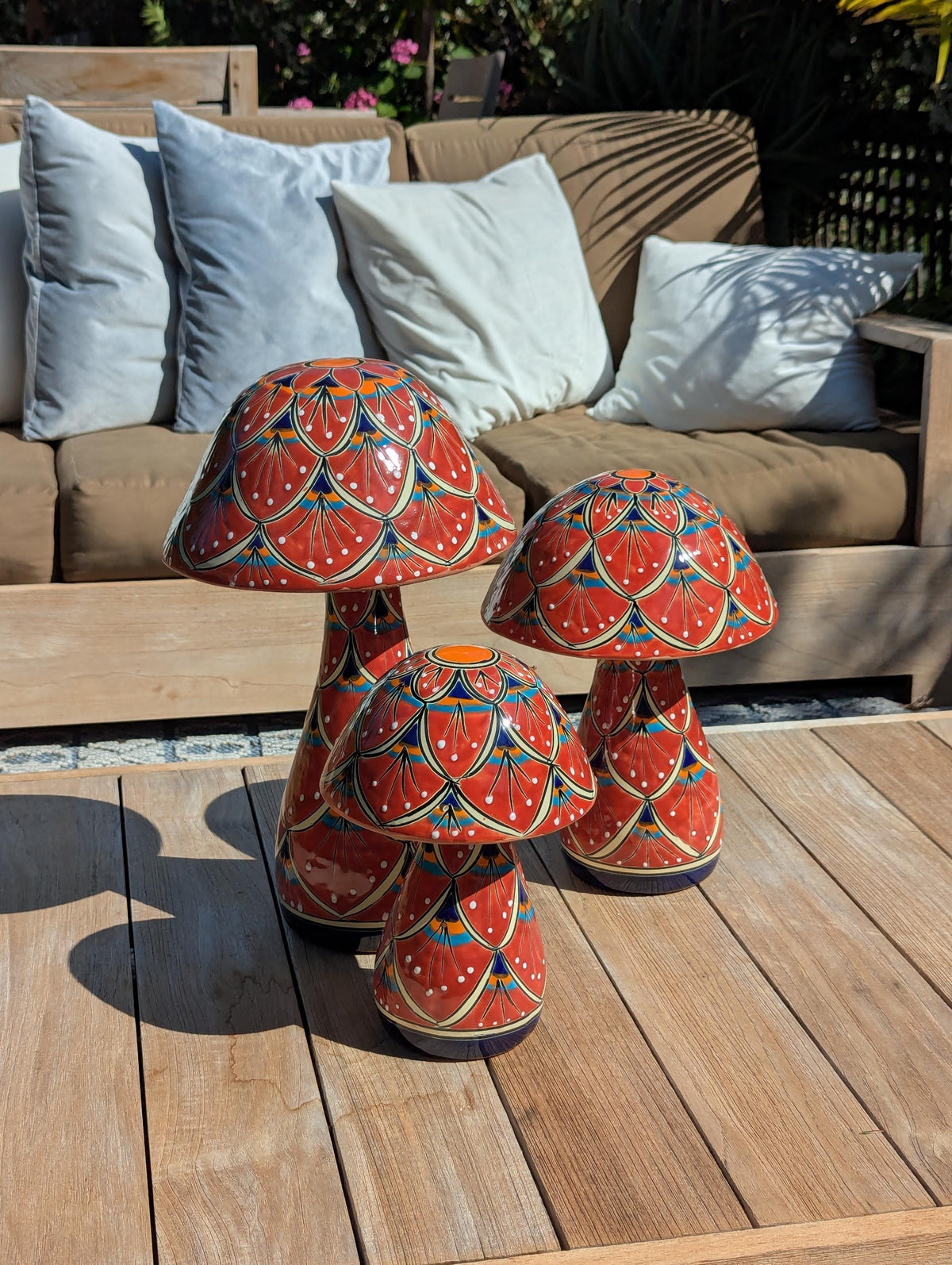 Mushroom Garden Decor | Set of 3 Handmade Ceramic Mexican Toadstools