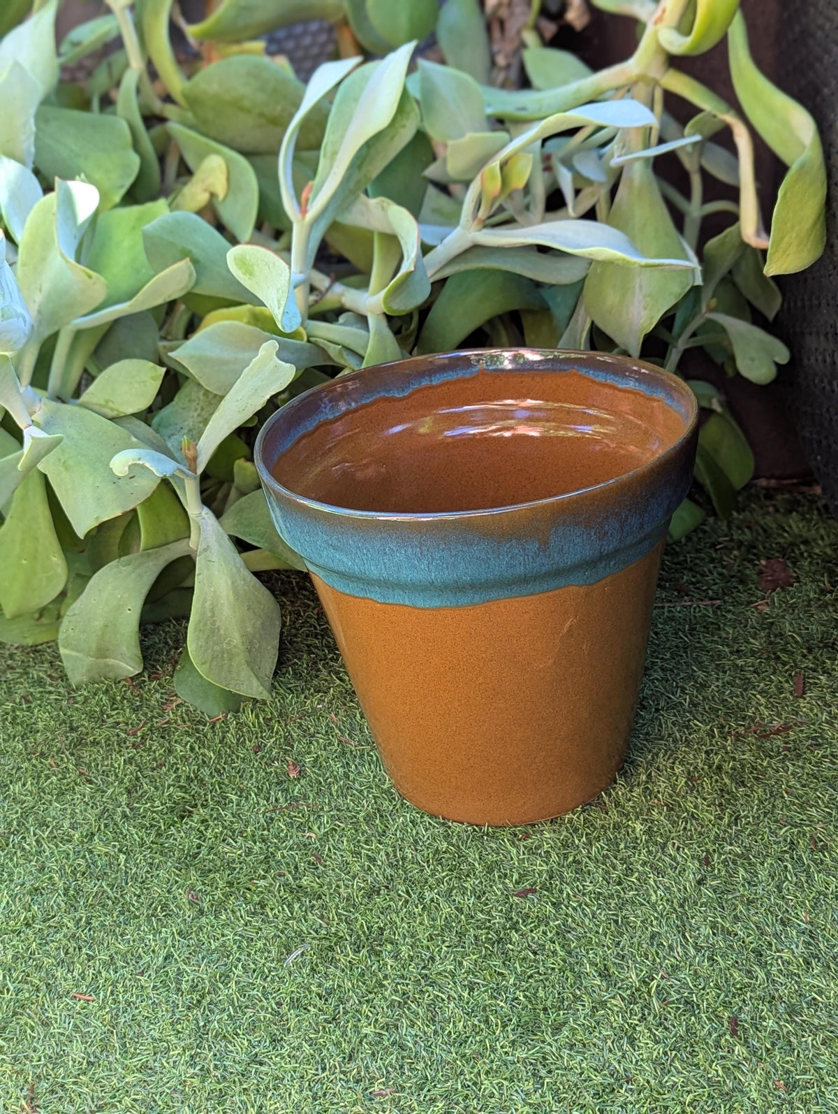 Handcrafted Mexican Ceramic Garden Planter: Aqua & Earth Glaze