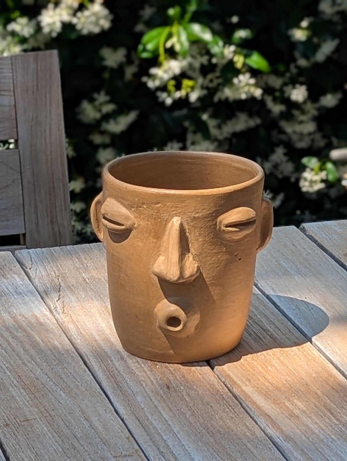 Whistling Face Planter is Handmade Mexican Pottery Home Decor from Atzompa, Oaxaca, Mexico