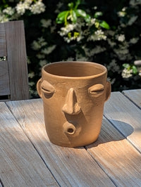 Whistling Face Planter is Handmade Mexican Pottery Home Decor from Atzompa, Oaxaca, Mexico