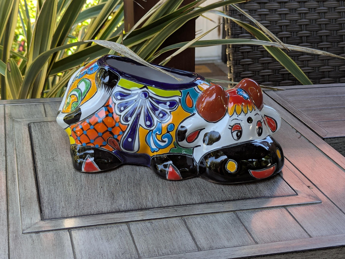 Cow Planter Talavera Pottery | Use Ceramic Cow Flower Pot for Outdoor or Indoor Plants, Handmade Cow Gifts
