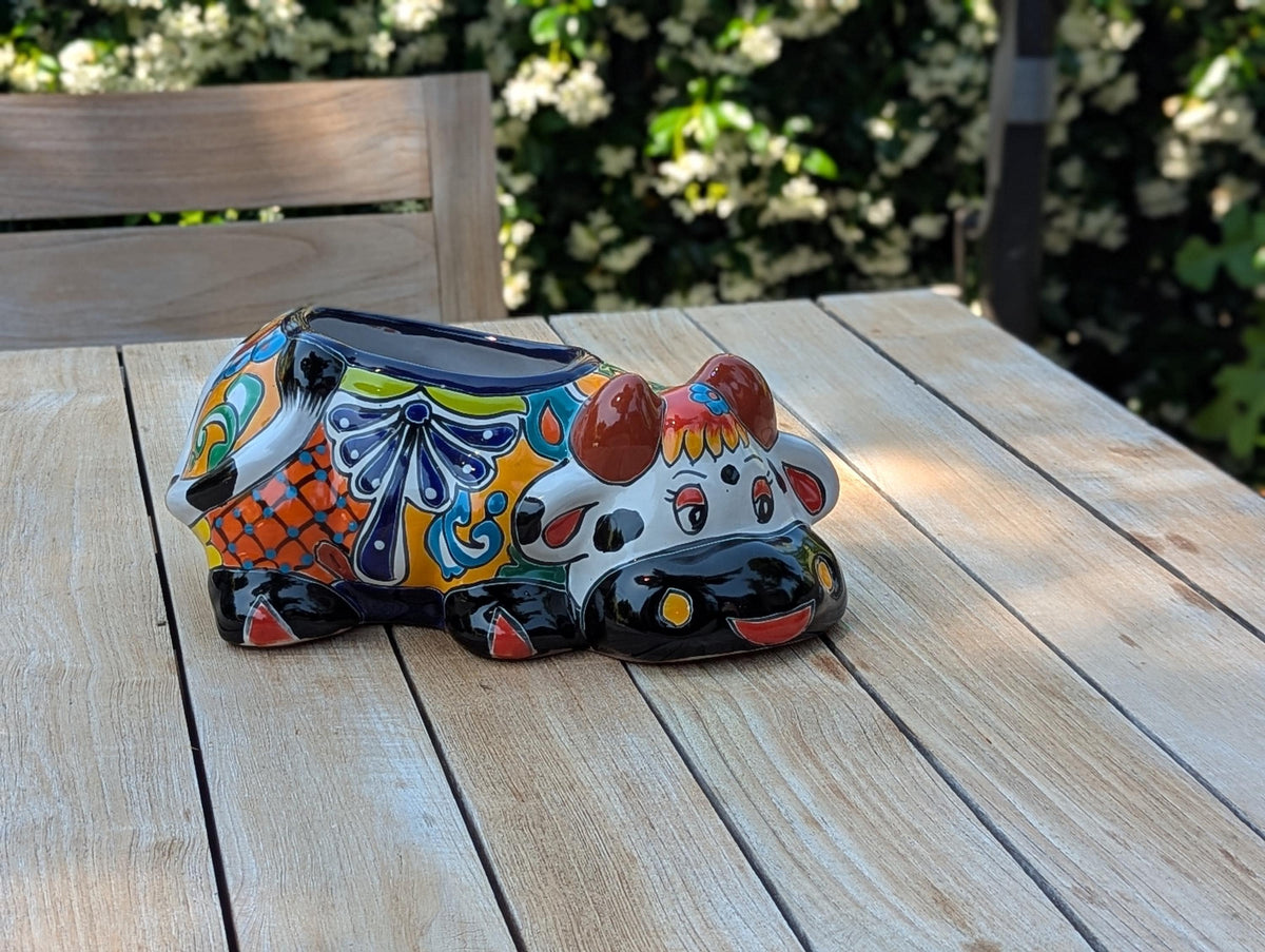 Cow Planter Talavera Pottery | Use Ceramic Cow Flower Pot for Outdoor or Indoor Plants, Handmade Cow Gifts