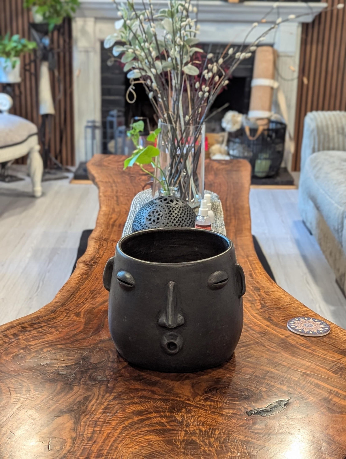 Big Face Whistler Planter Pot is Handmade Pottery of Atzompa, Mexico | Unique Plant Pot is Outdoor Garden Decor or Home Decor & Mexican Art,