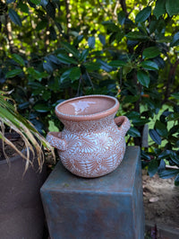 White Sunkist Ceramic Flower Pot is 10.5 inch Round Handmade Mexican Planter | Outdoor Garden Decor, Indoor Home Decor, Unique Housewarming Gift