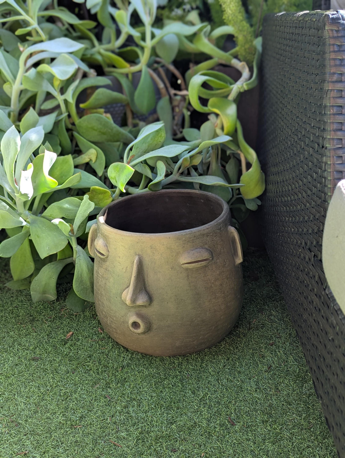 Big Face Whistler Planter Pot is Handmade Pottery of Atzompa, Mexico | Unique Plant Pot is Outdoor Garden Decor or Home Decor & Mexican Art,