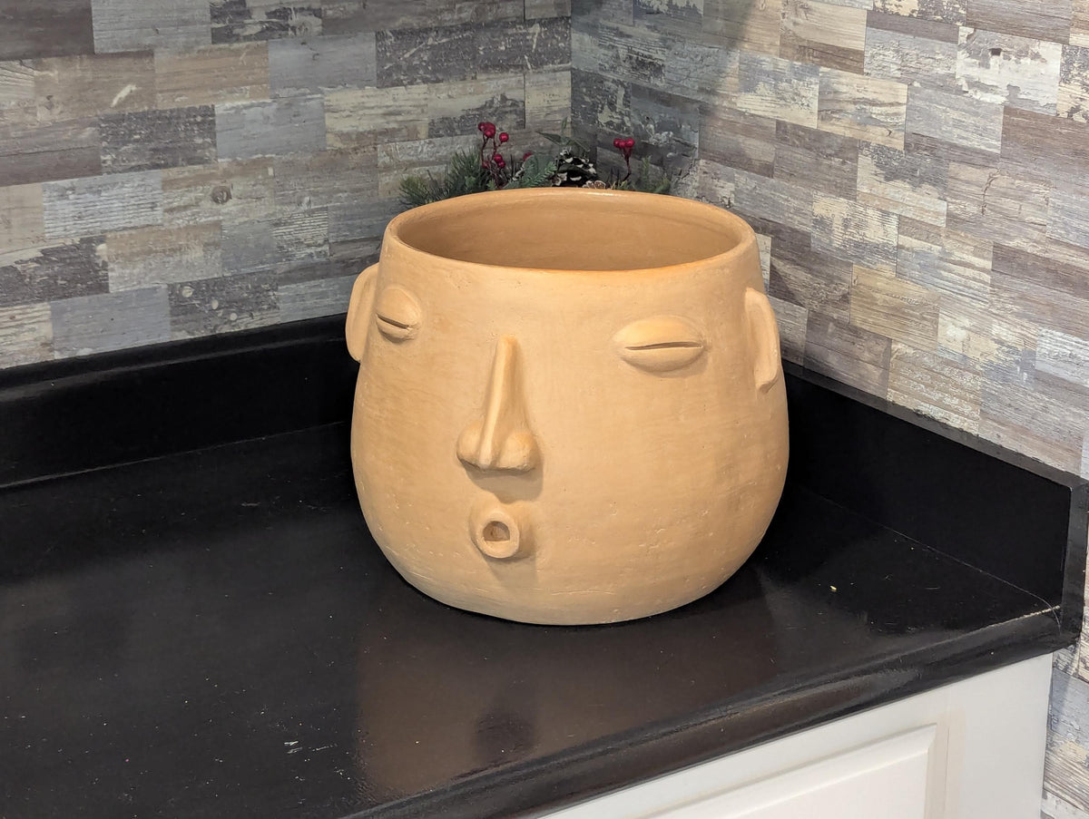 Big Face Whistler Planter Pot is Handmade Pottery of Atzompa, Mexico | Unique Plant Pot is Outdoor Garden Decor or Home Decor & Mexican Art