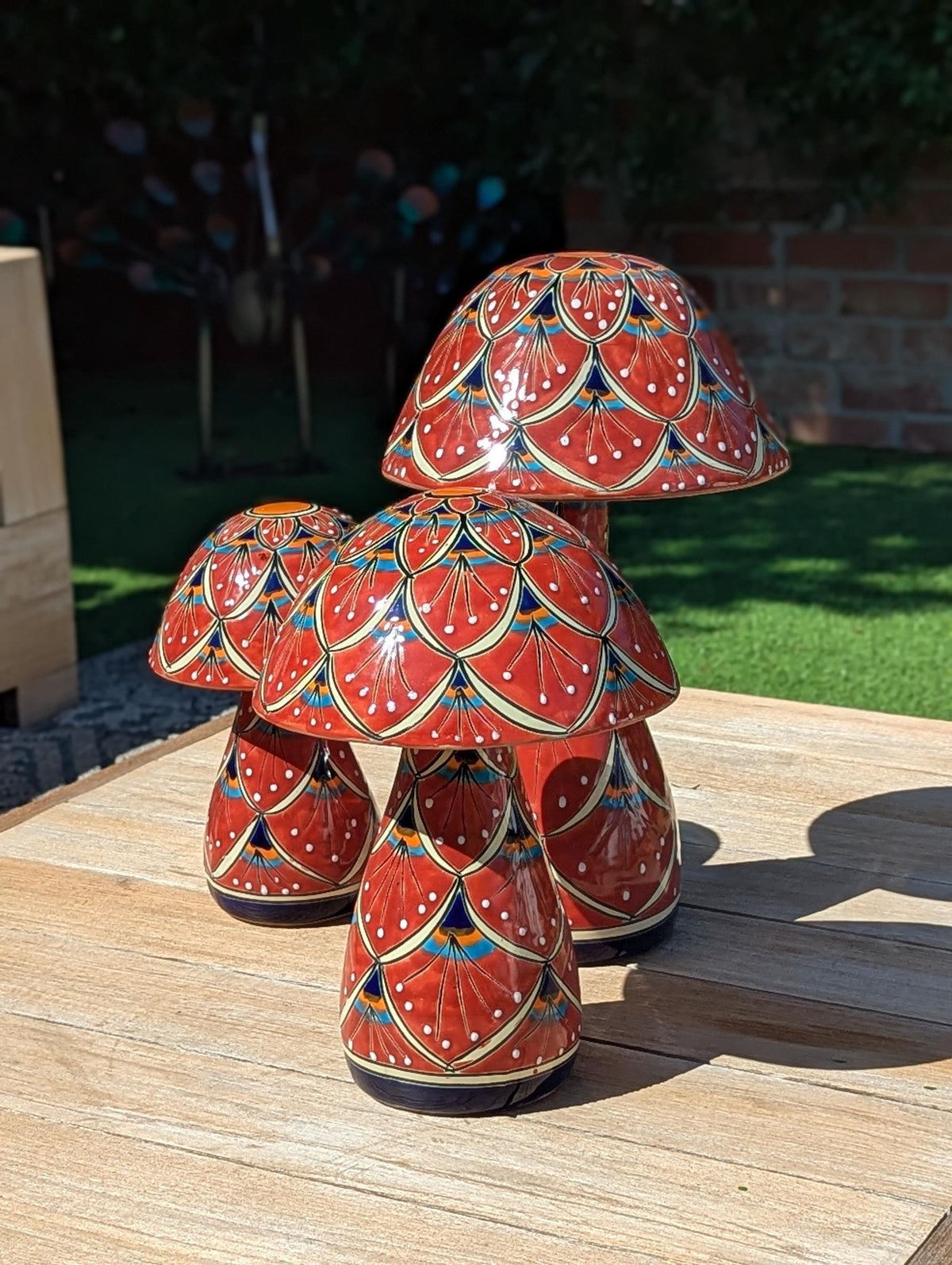 Mushroom Garden Decor | Set of 3 Handmade Ceramic Mexican Toadstools