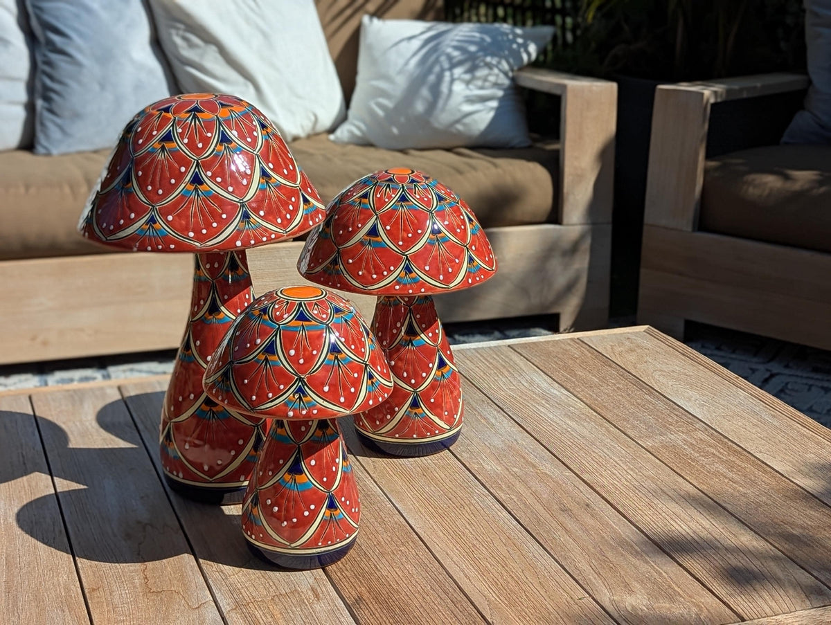 Mushroom Garden Decor | Set of 3 Handmade Ceramic Mexican Toadstools