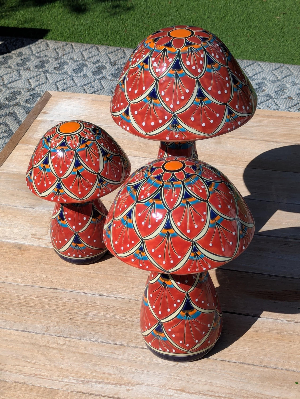 Mushroom Garden Decor | Set of 3 Handmade Ceramic Mexican Toadstools