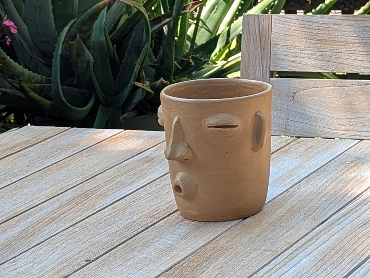 Whistling Face Planter is Handmade Mexican Pottery Home Decor from Atzompa, Oaxaca, Mexico