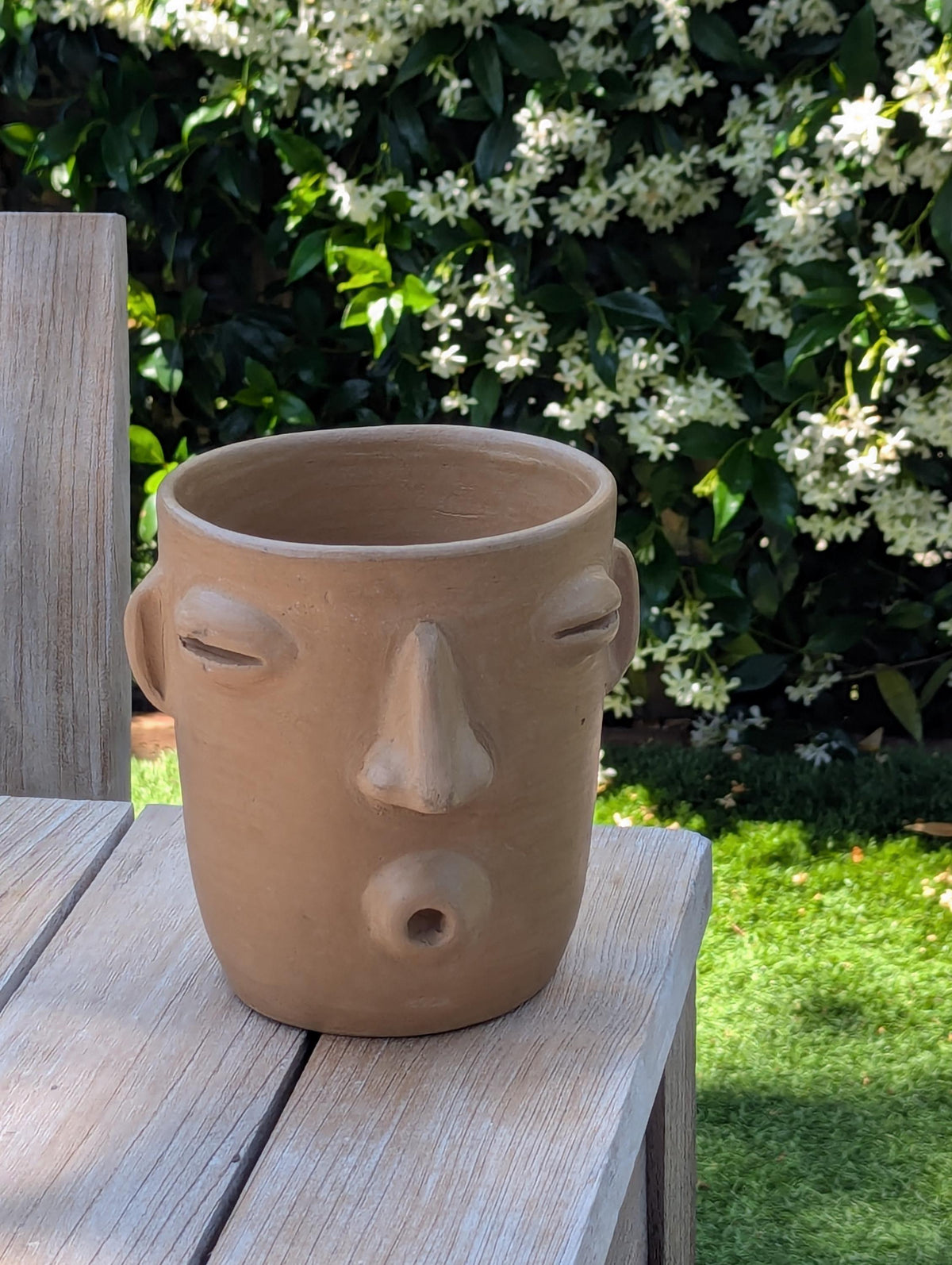 Whistling Face Planter is Handmade Mexican Pottery Home Decor from Atzompa, Oaxaca, Mexico