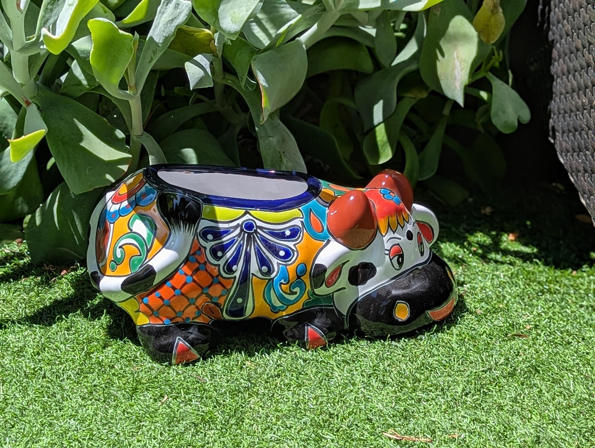 Cow Planter Talavera Pottery | Use Ceramic Cow Flower Pot for Outdoor or Indoor Plants, Handmade Cow Gifts
