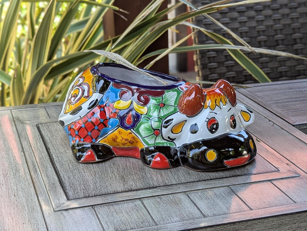 Cow Planter Talavera Pottery | Use Ceramic Cow Flower Pot for Outdoor or Indoor Plants, Handmade Cow Gifts