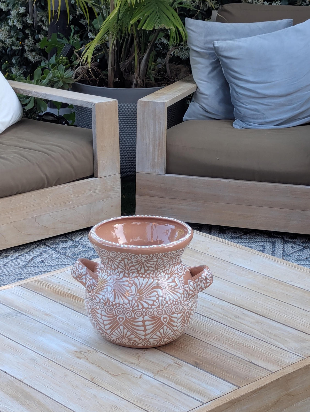 White Sunkist Ceramic Flower Pot is 10.5 inch Round Handmade Mexican Planter | Outdoor Garden Decor, Indoor Home Decor, Unique Housewarming Gift