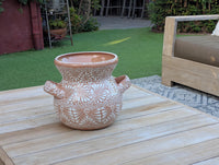 White Sunkist Ceramic Flower Pot is 10.5 inch Round Handmade Mexican Planter | Outdoor Garden Decor, Indoor Home Decor, Unique Housewarming Gift