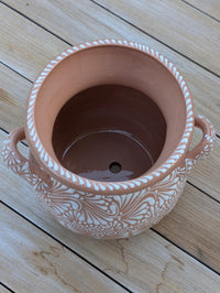 White Sunkist Ceramic Flower Pot is 10.5 inch Round Handmade Mexican Planter | Outdoor Garden Decor, Indoor Home Decor, Unique Housewarming Gift