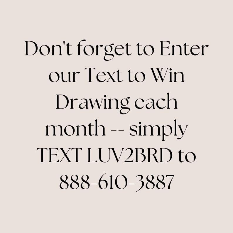 Text message invitation to enter a drawing with contact information on a beige background