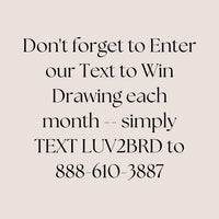 Text message invitation to enter a drawing with contact information on a beige background