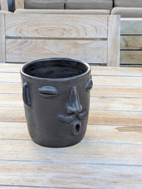 Mustache Whistler Face Planter & Flower Pot is Handmade Mexican Pottery from Atzompa Mexico | Use as Indoor Home Decor or Outdoor Yard Art