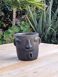 Mustache Whistler Face Planter & Flower Pot is Handmade Mexican Pottery from Atzompa Mexico | Use as Indoor Home Decor or Outdoor Yard Art